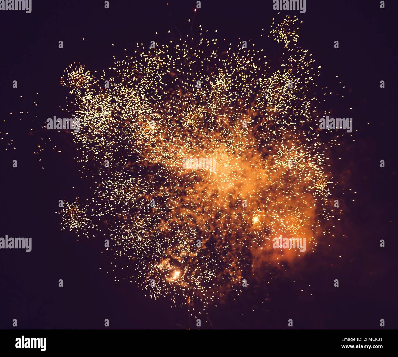 Fireworks of explosive pyrotechnic devices used for aesthetic and entertainment purposes. Stock Photo