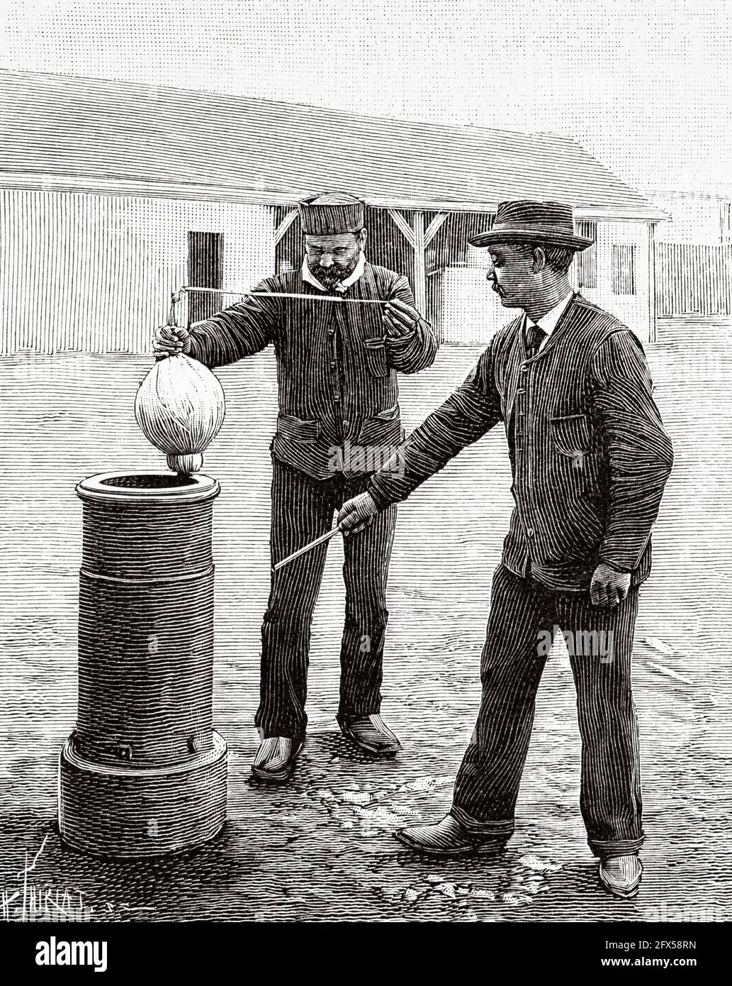 The fireworks bomb, Europe. Old 19th century engraved illustration from La Nature 1893 Stock Photo