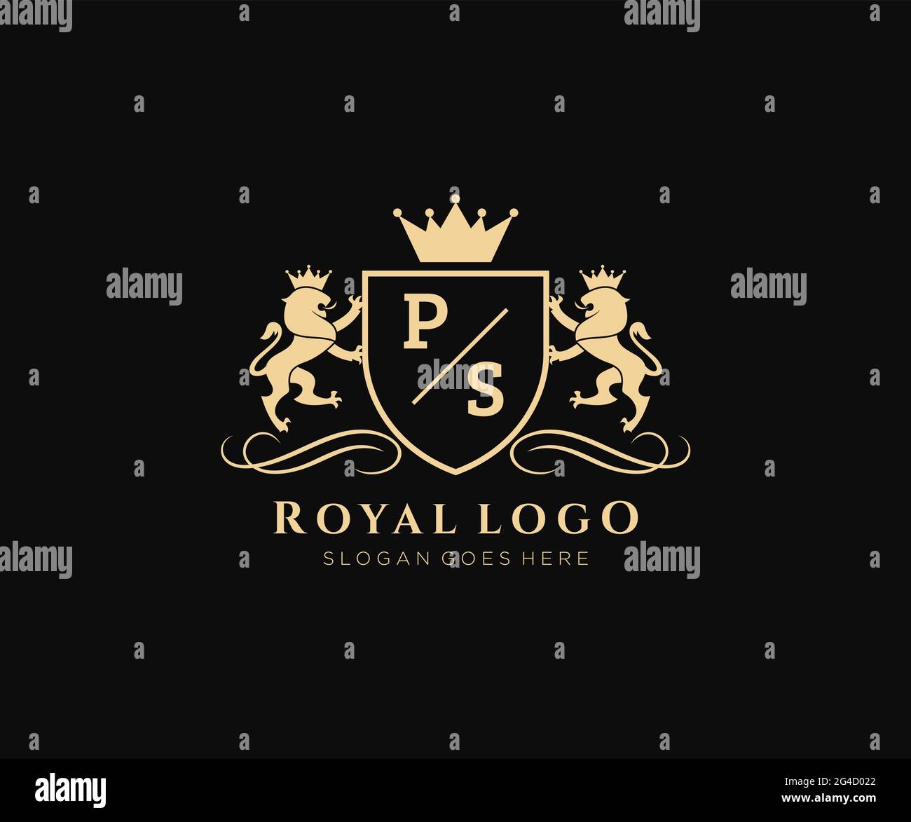 PS Letter Lion Royal Luxury Heraldic,Crest Logo template in vector art for Restaurant, Royalty, Boutique, Cafe, Hotel, Heraldic, Jewelry, Fashion and Stock Vector