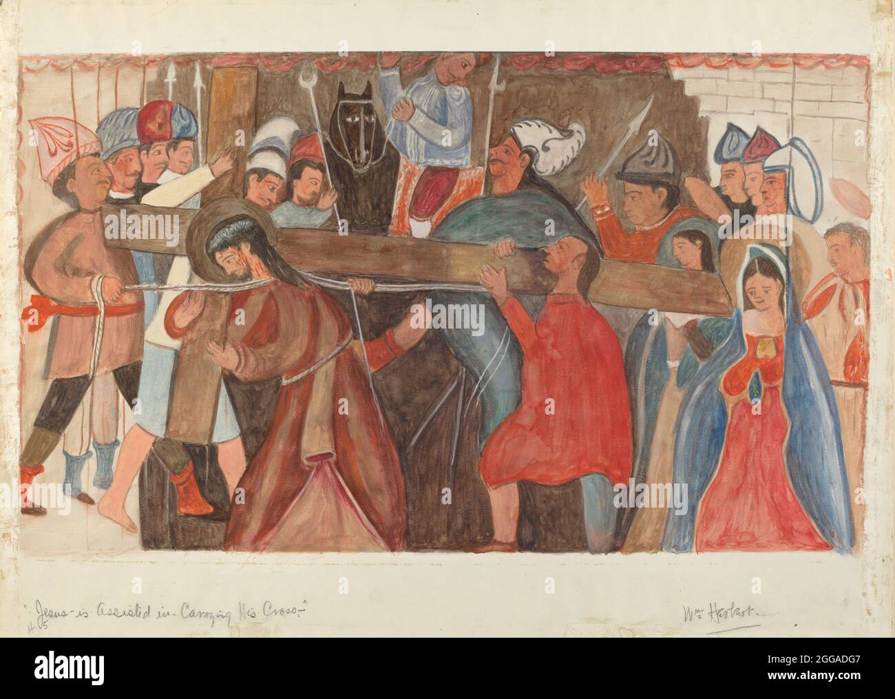 Station of the Cross No. 5: &quot;Jesus is Assisted in Carrying His Cross, c. 1936. Stock Photo