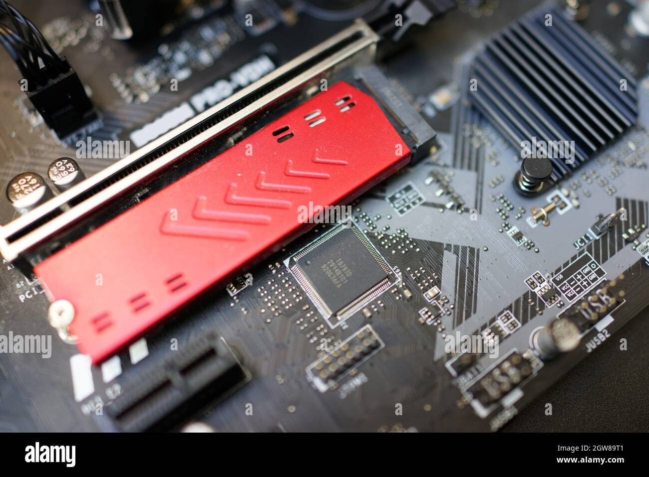 Working on the motherboard and pc processor Stock Photo