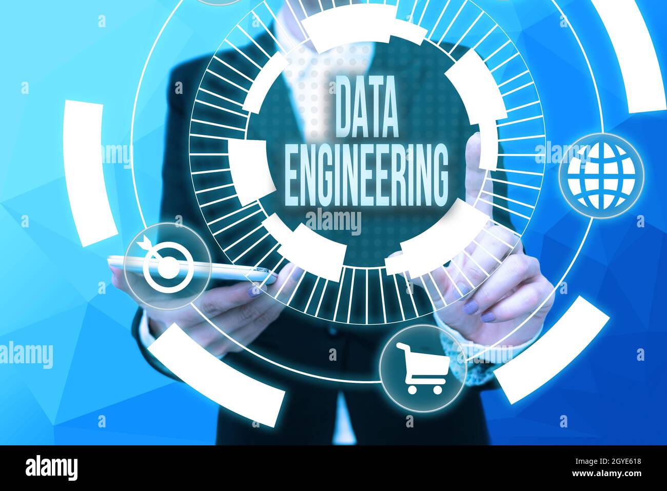 Text sign showing Data Engineering, Business overview data science that focuses on practical applications of data Lady In Uniform Holding Phone Pressi Stock Photo