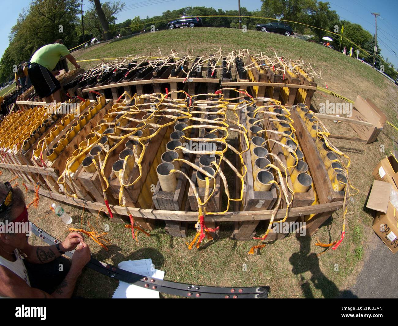 Ridgewood - 05-JUL - RN66960- Ridgewood Fireworks Show, setup. Mortars set and ready.  PHOTO By JIM DELILLO Stock Photo