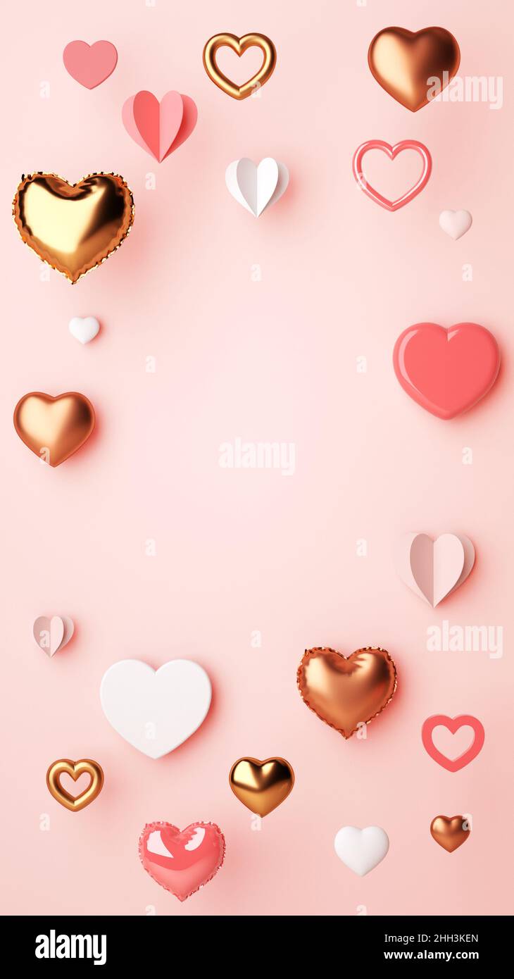 Valentines Day vertical social media story post with different types of  hearts on a pink background and copy space in 3D rendering. Love and  romantic Stock Photo - Alamy