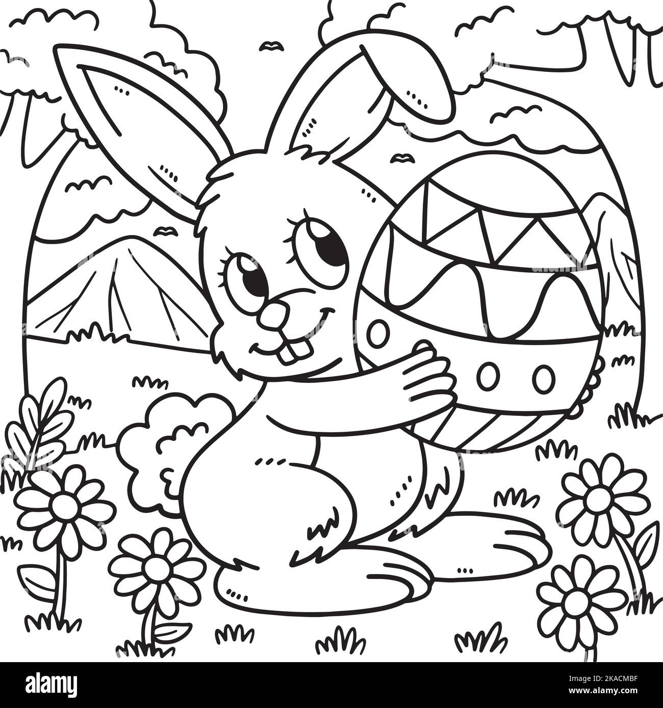 Bunny Carrying Easter Egg Coloring Page for Kids Stock Vector