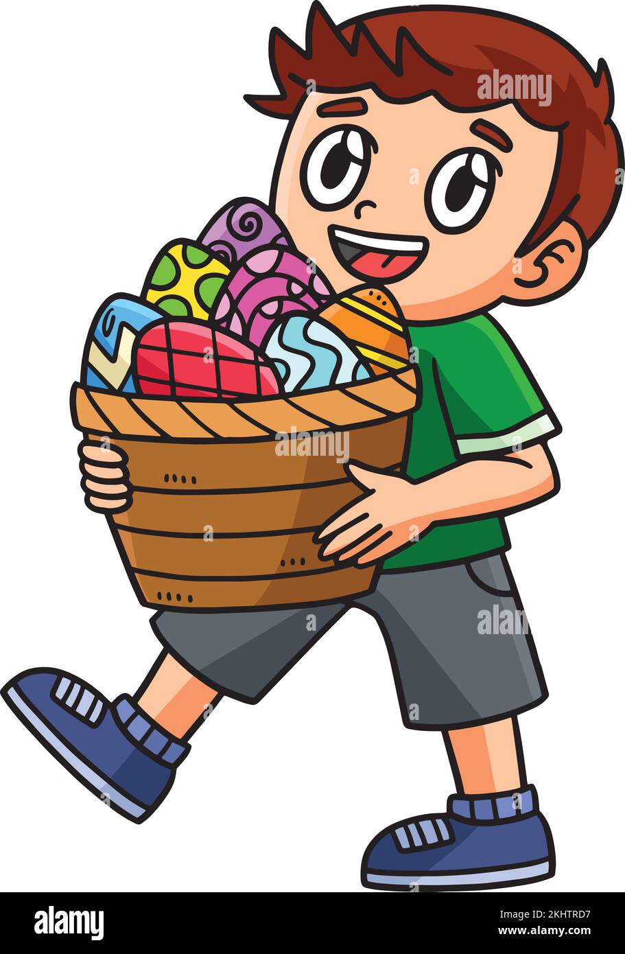 Child Carrying Basket of Eggs Cartoon Clipart Stock Vector