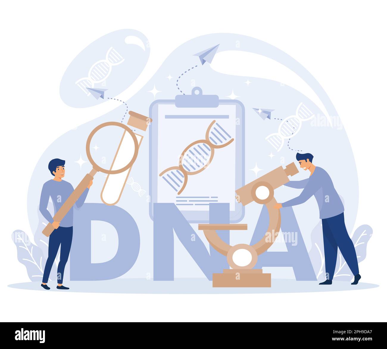 Genetic DNA Science concept. Big gene helix sign. Lab equipment. Flat ...