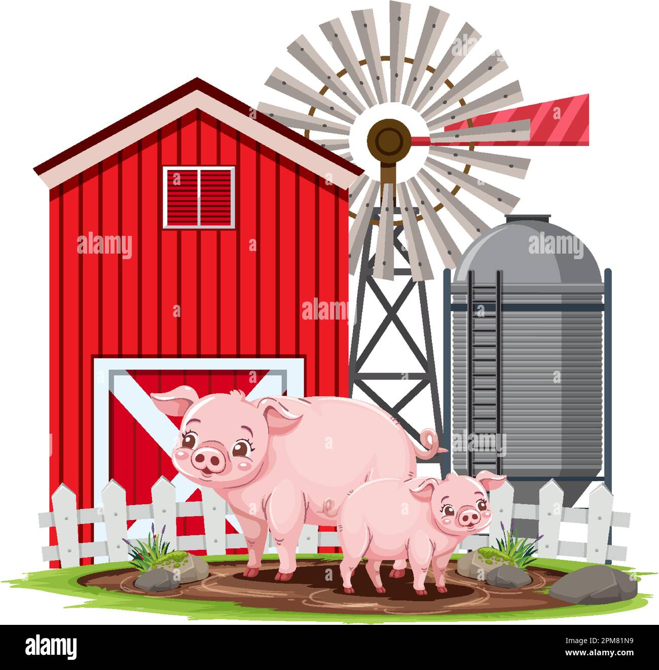 Adorable Pigs in the Farm illustration Stock Vector