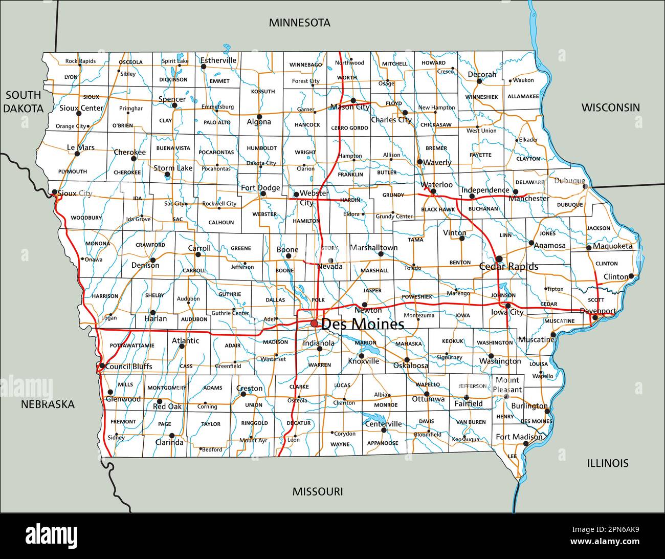 High detailed Iowa road map with labeling Stock Vector Image & Art - Alamy