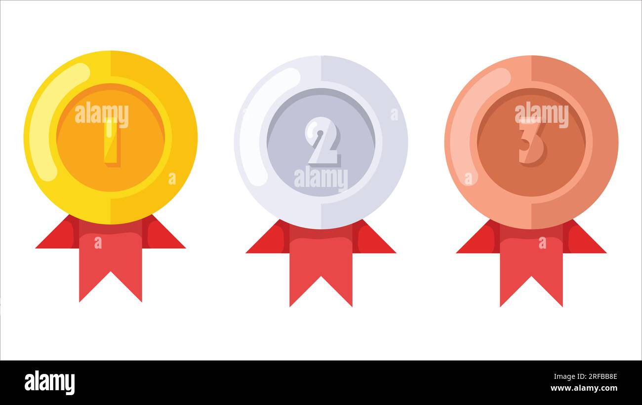 Set of gold, silver and bronze medals. winner badges for first, second and third places. 1st, 2nd and 3d prizes. vector illustration Stock Vector