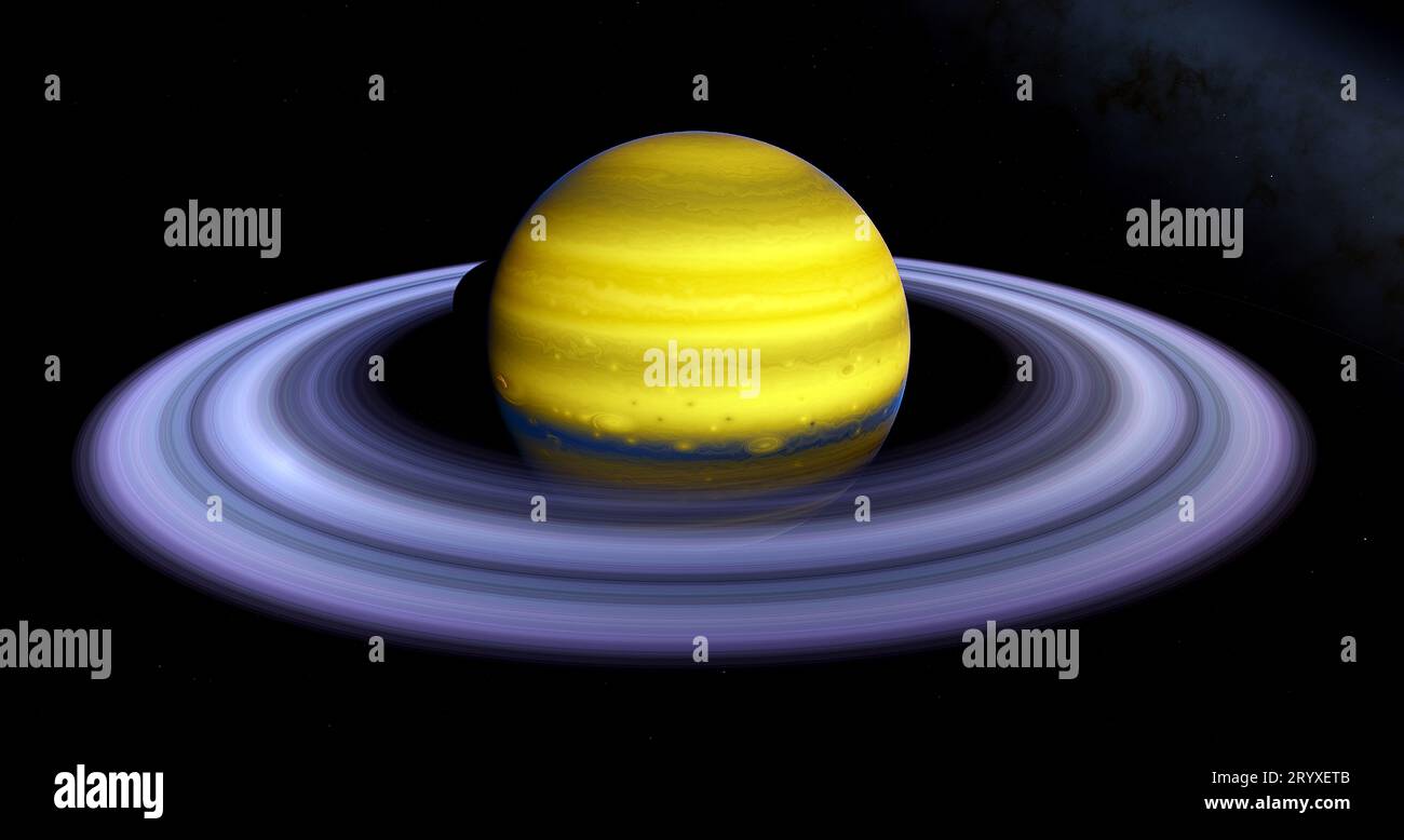 Planet HAT-P-44 c is an cool superjupiter exoplanet with a ring system that orbits the sun HAT-P-44. Discovery Date - 2014. Stock Photo