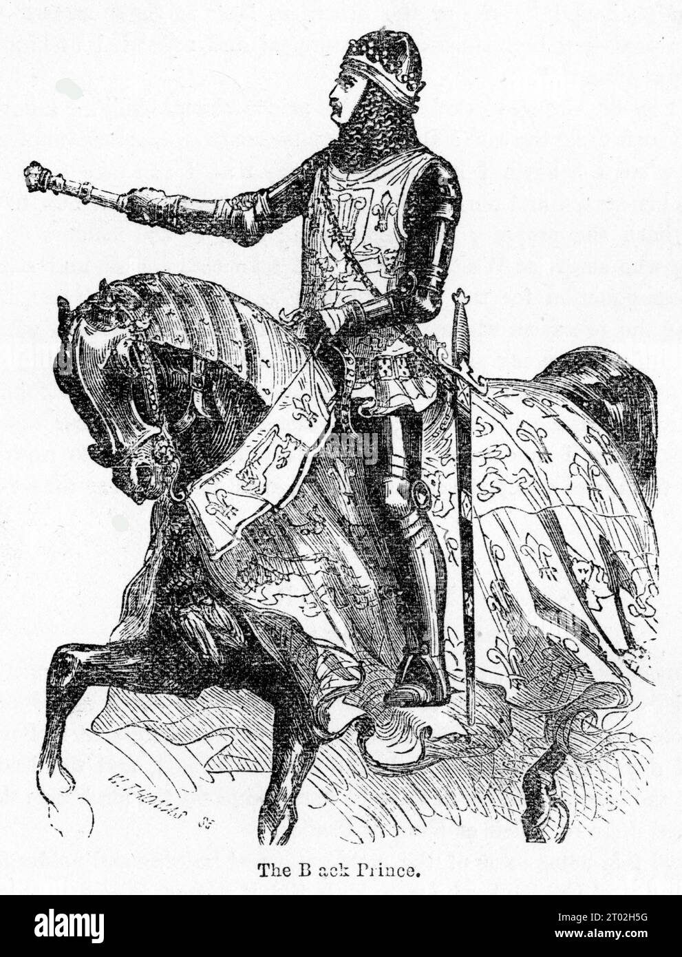 Engraving of the Black Prince,  Edward of Woodstock, regarded as a model of chivalry and one of the greatest knights of his age. Stock Photo