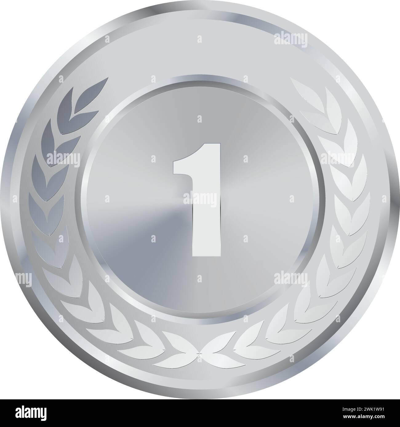 Realistic Silver Medal Vector, 1st Silver Award, 1st Prize, Silver Challenge Award, Medal Award winner, First place trophy, Silver Coin winner Stock Vector