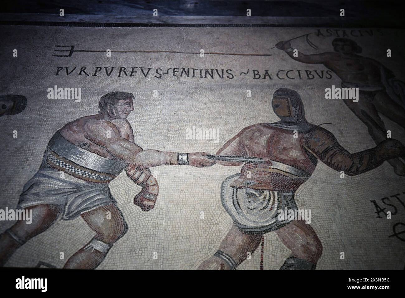 Mosaic of gladiators, Villa Borghese Museum, Rome, Italy Stock Photo