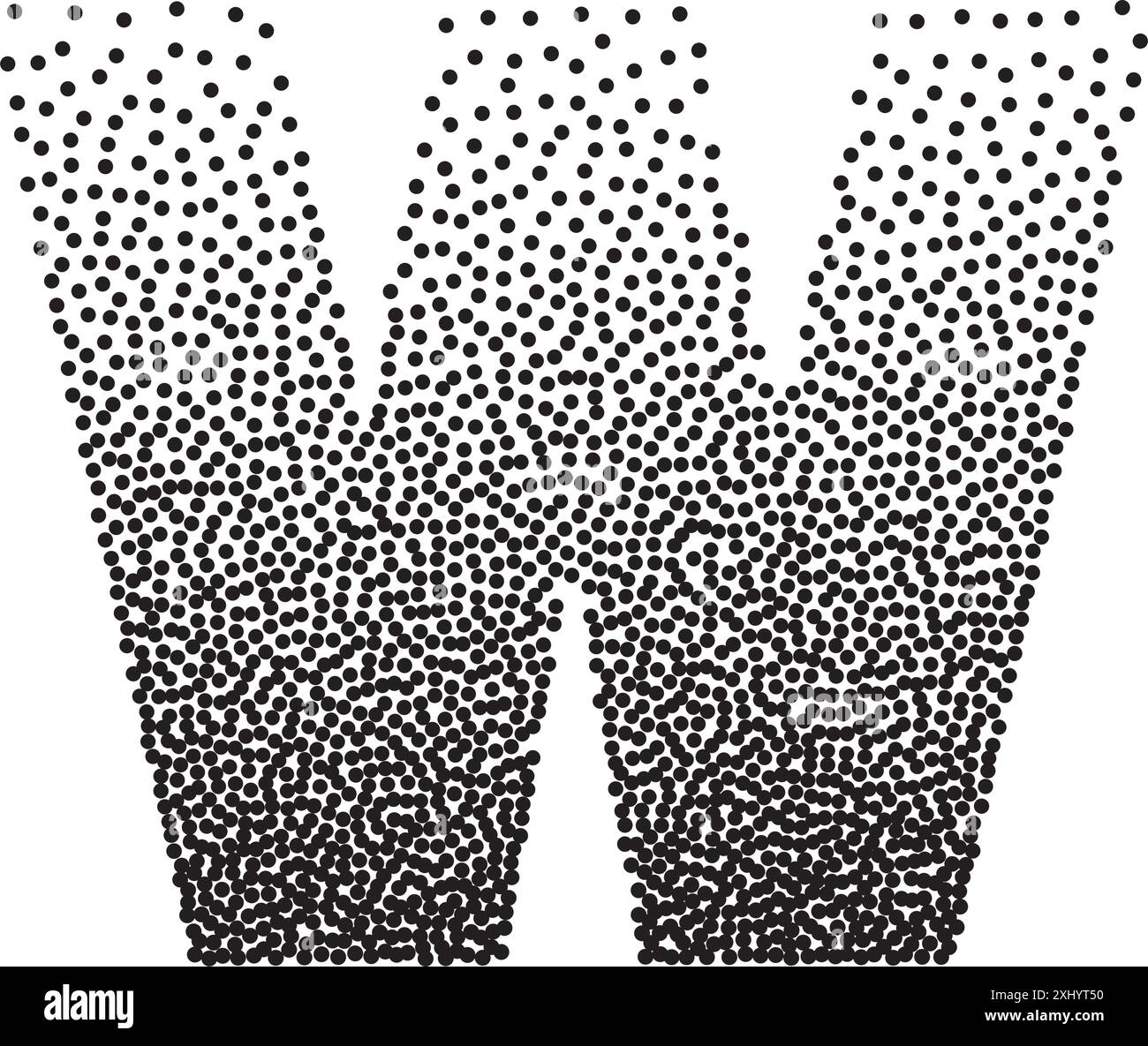 Halftone gradient grain letter W. Vector stipple dotted textured font Stock Vector