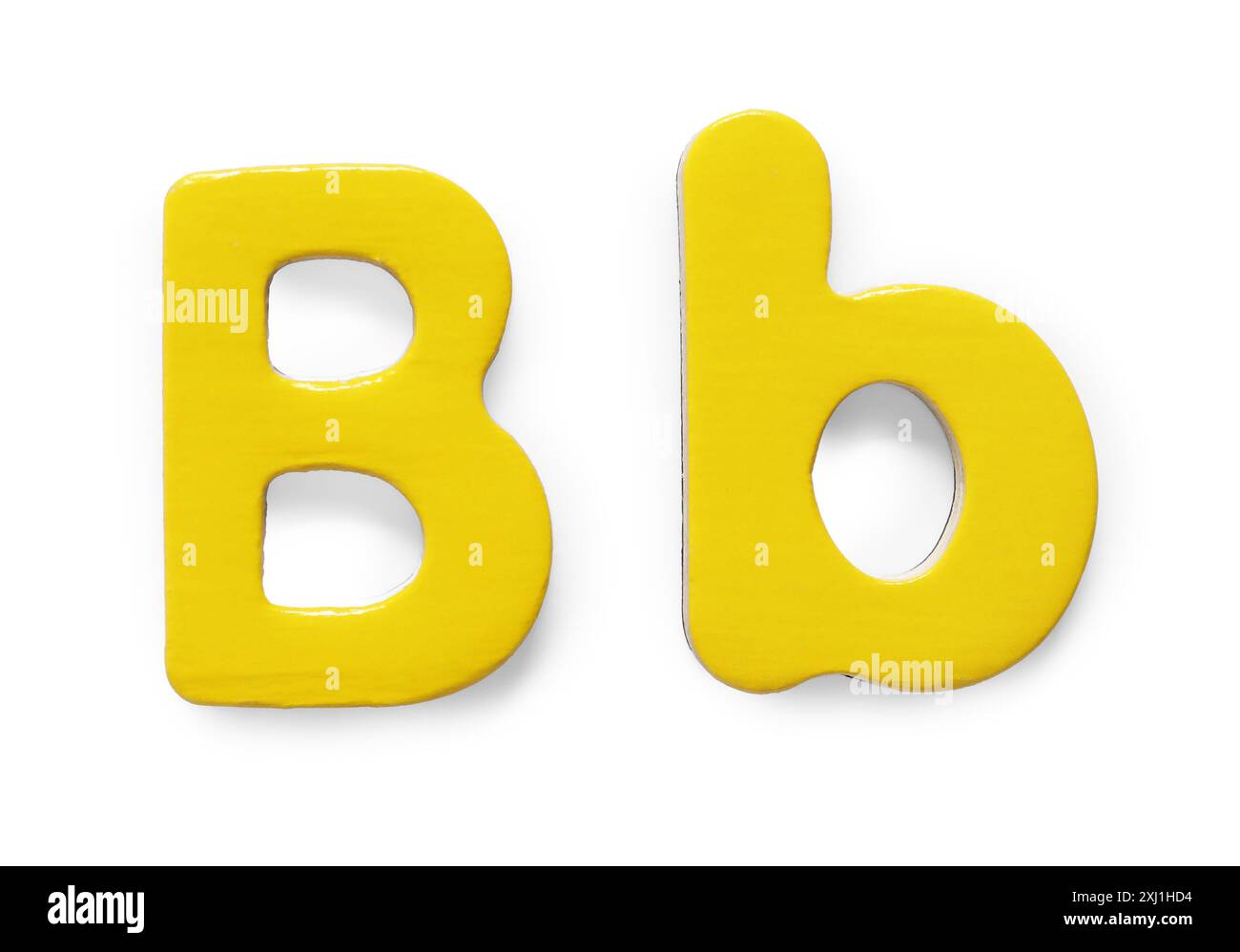 Uppercase and lowercase yellow magnetic letter B isolated white Stock Photo