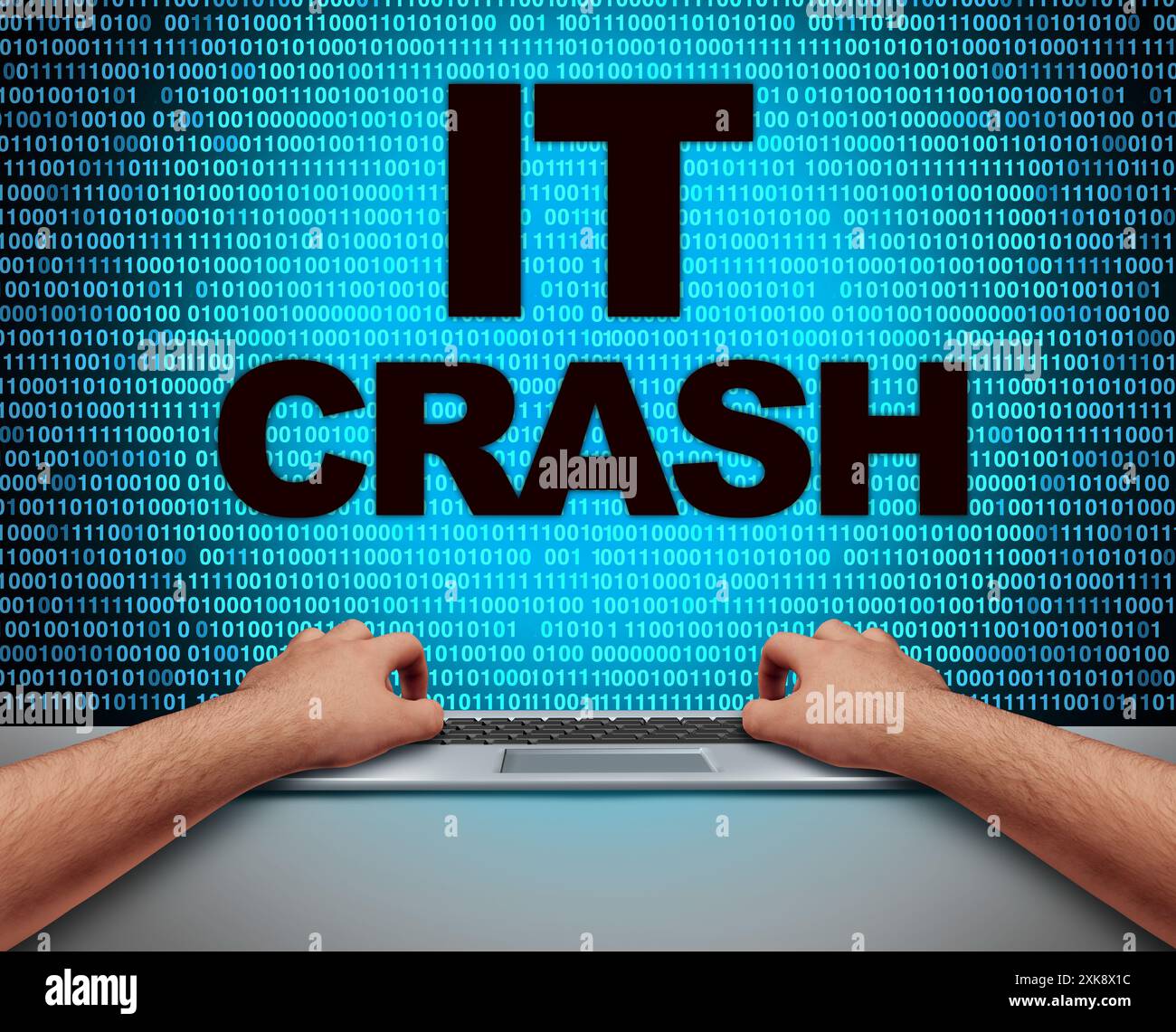 IT Crash and internet connection outage as a global system failure and error downtime or computer glitch as a hardware or software malfunction Stock Photo