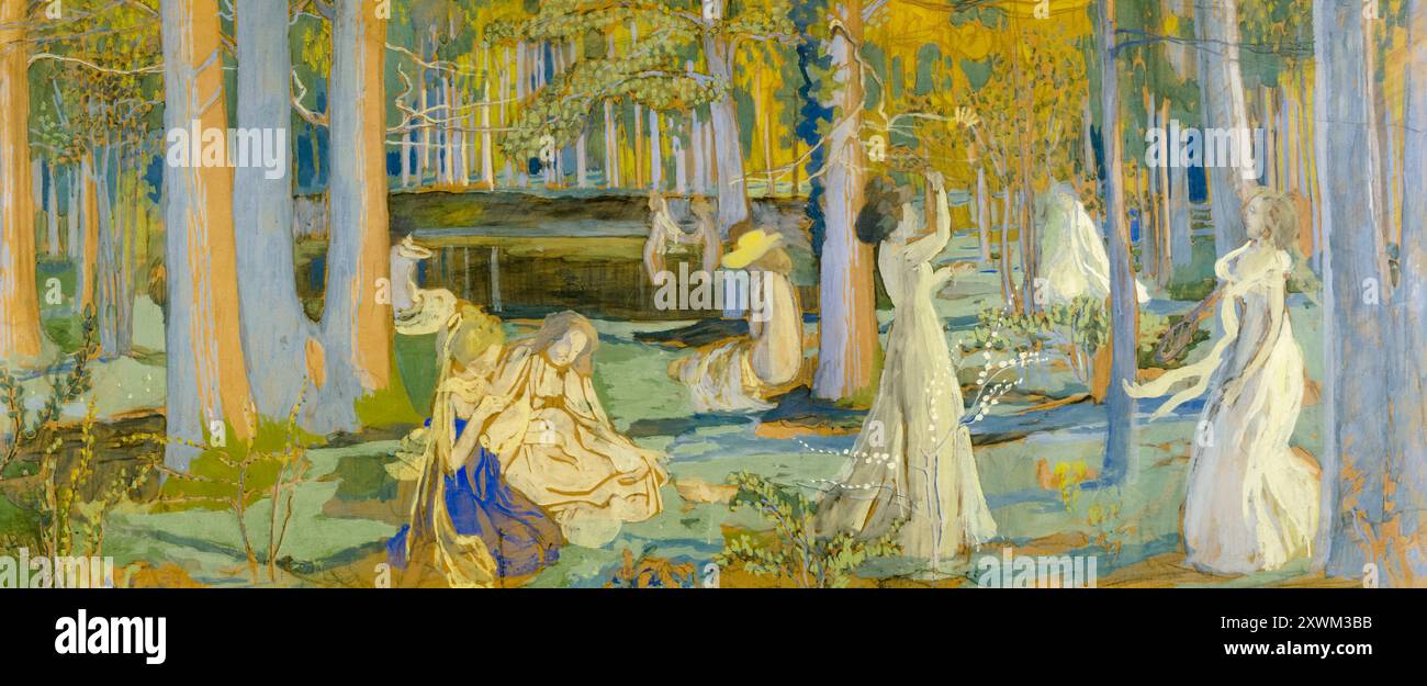 Maurice Denis, Sketch for the ‘Steering Wheel Game’, The Sacred Wood, painting 1900 Stock Photo