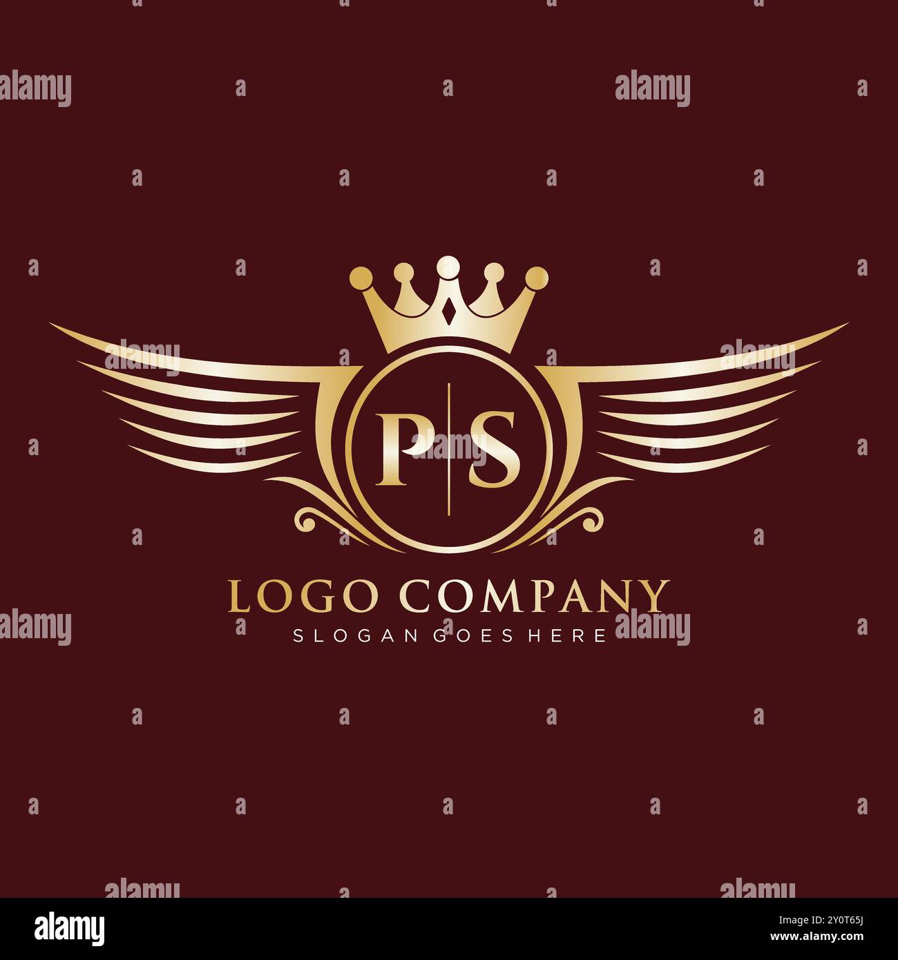 PS Letter Initial with Royal Wing Logo Stock Vector