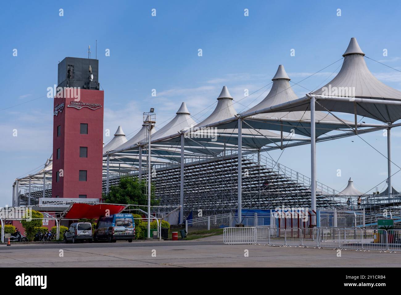 The grandstand at the Termas de Rio Hondo Circuit motorsports racetrack in Argentina. Stock Photo