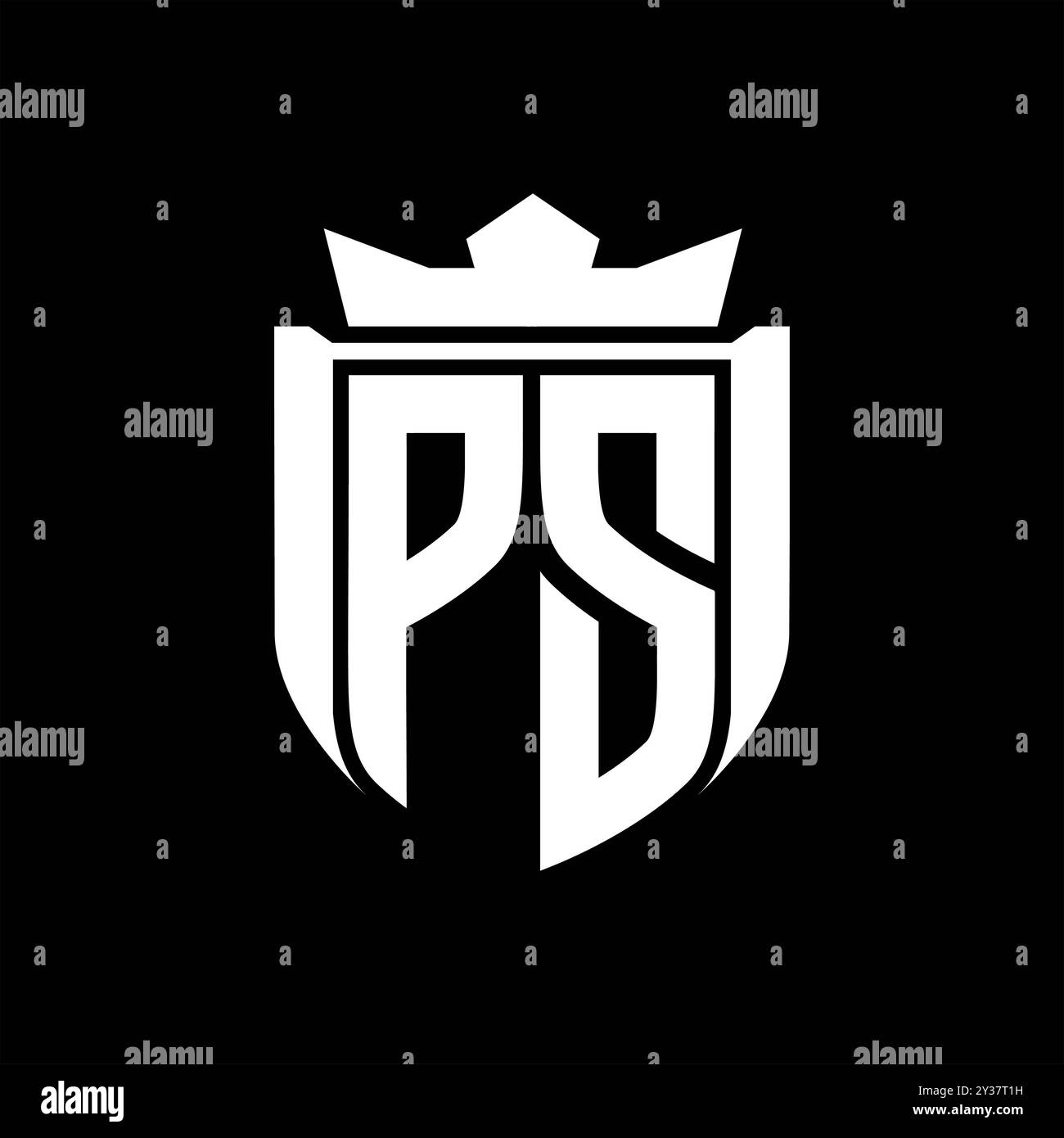 PS Letter logo with shield shape inside shield badge crown on black background template design Stock Photo