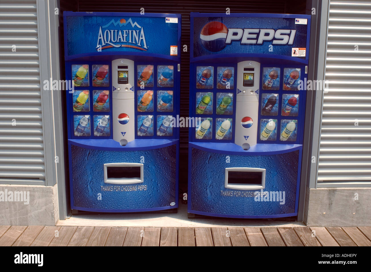 Drink vending machines dispense Pepsi Cola products in the NYC neighborhood of Chelsea Stock Photo