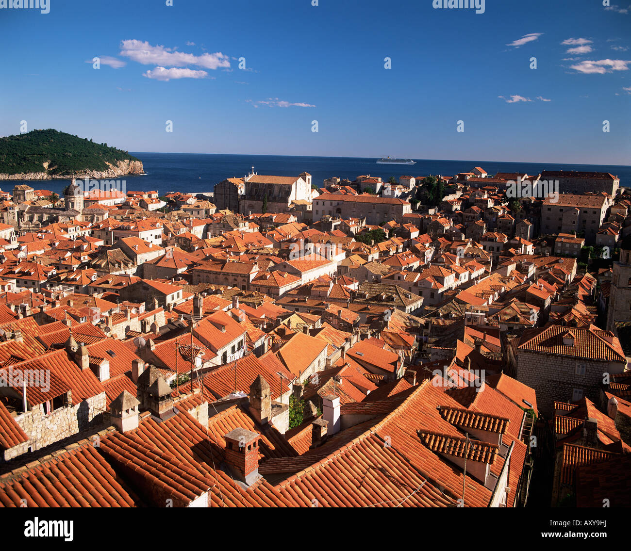 Elevated view of the town from the city walls, Dubrovnik, Dalmatia, Croatia, Europe Stock Photo