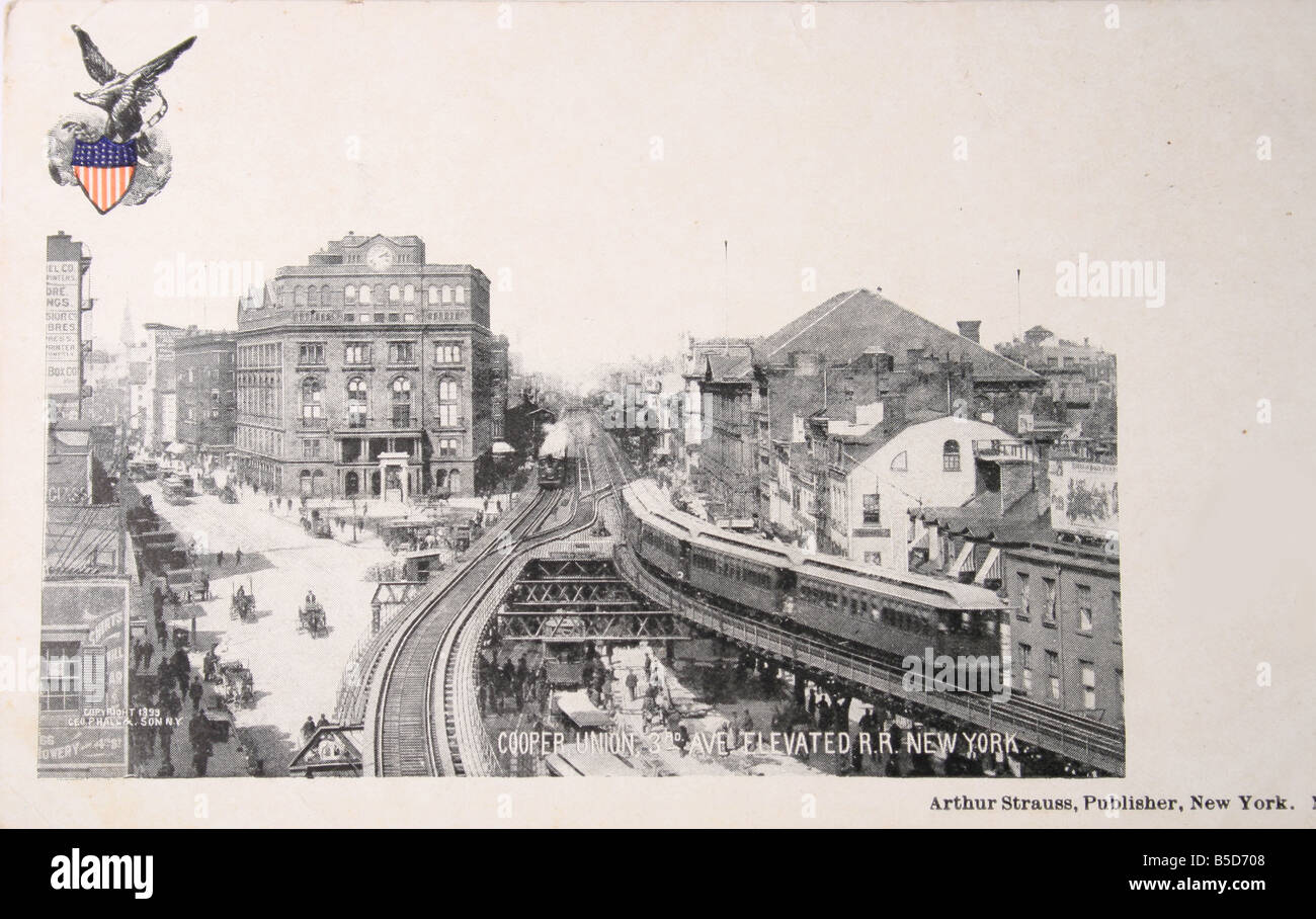 Cooper union, Elevated rail road in New York. Stock Photo