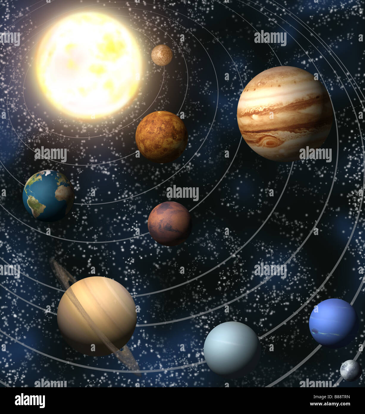 An illustration of our solar system Stock Photo