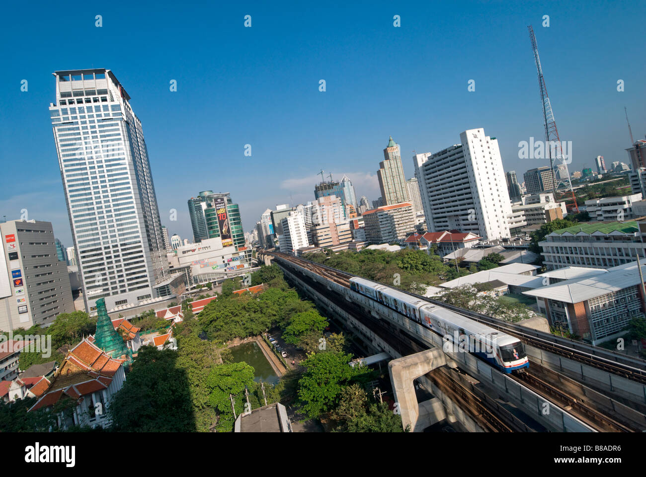 BTS SkyTrain elevated privately run Bangkok Transit System Pathumwan district in central Bangkok Thailand Stock Photo