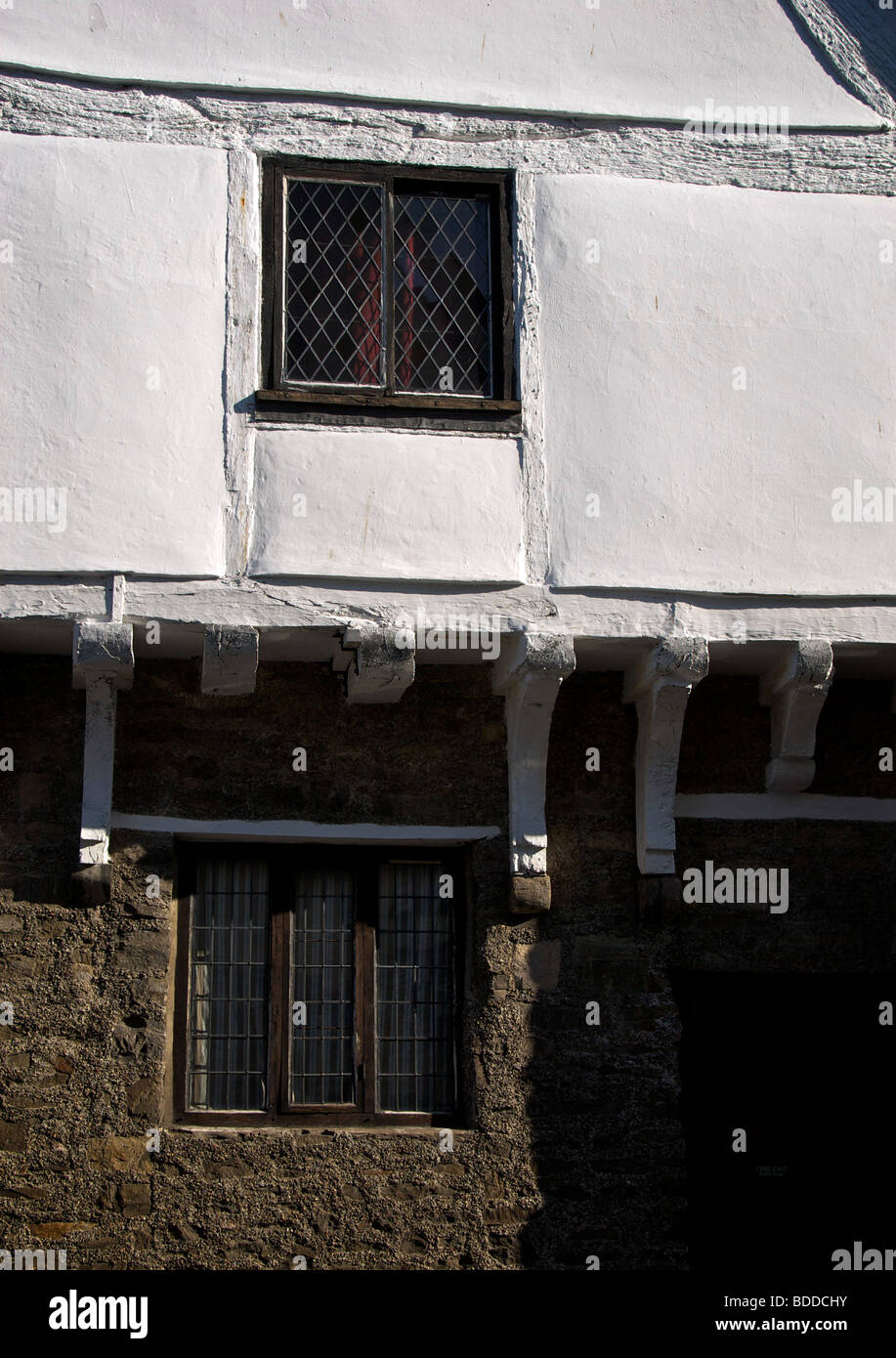 Conwy North Wales UK Black White Building Jettying Stock Photo