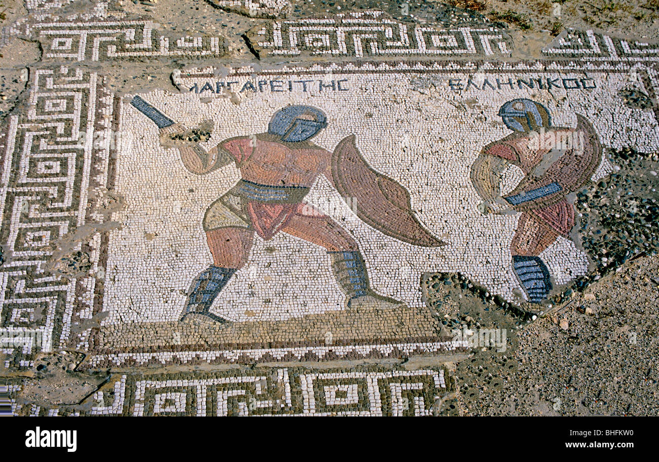 Gladiator Mosaic Delos Greek Islands Greece Hellas Stock Photo