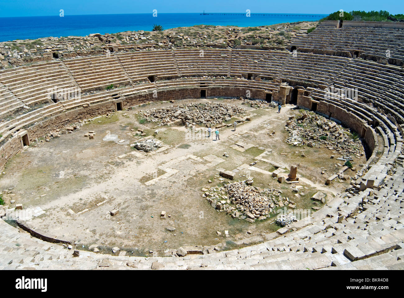 Libya, Leptis Magna. The amphitheatre at Leptis Magna. Stock Photo