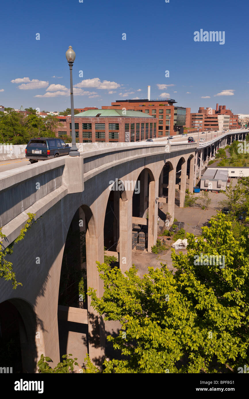 WASHINGTON, DC, USA - elevated Whitehurst Freeway passes through Georgetown neighborhood. Stock Photo