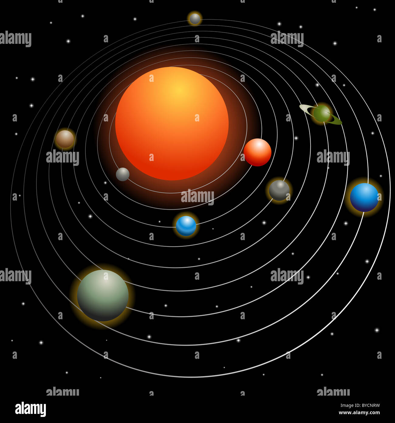 Solar system image isolated on a black background. Stock Photo