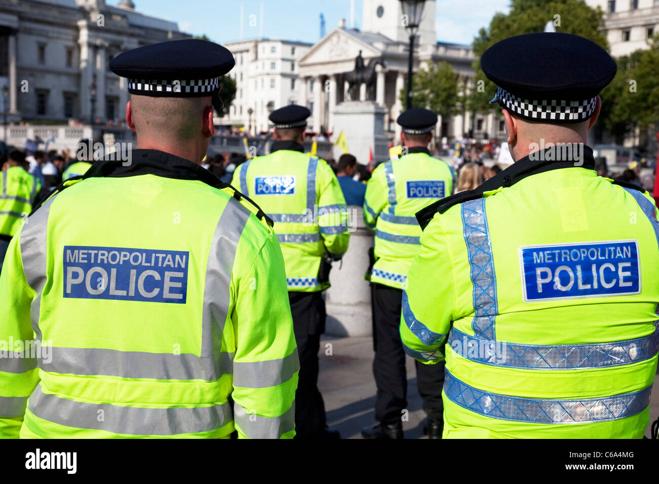 Metropolitan Police force officers policing a demonstration in central London, UK. Stock Photo