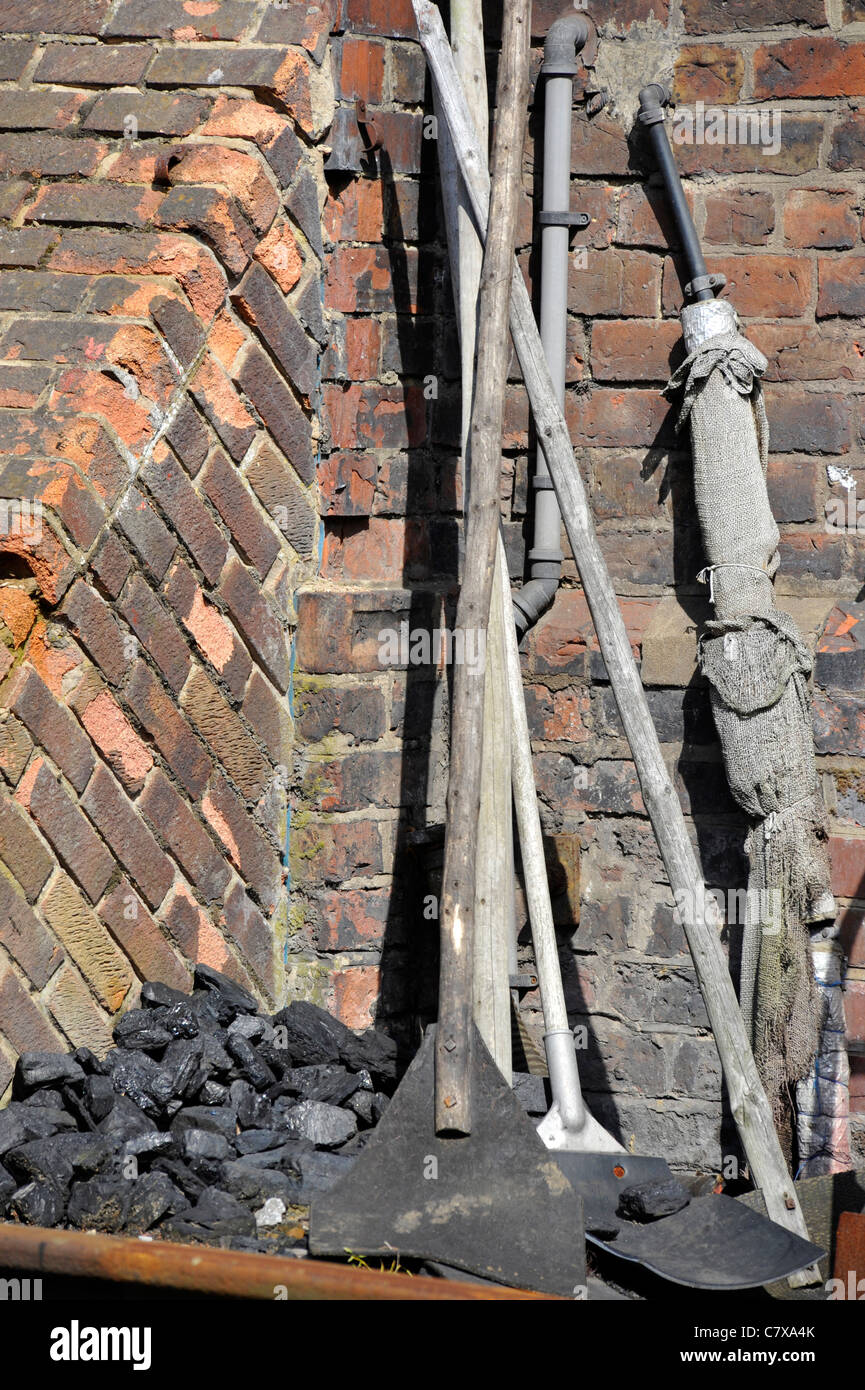 Old Railway workers tools at Goathland railway station. Stock Photo