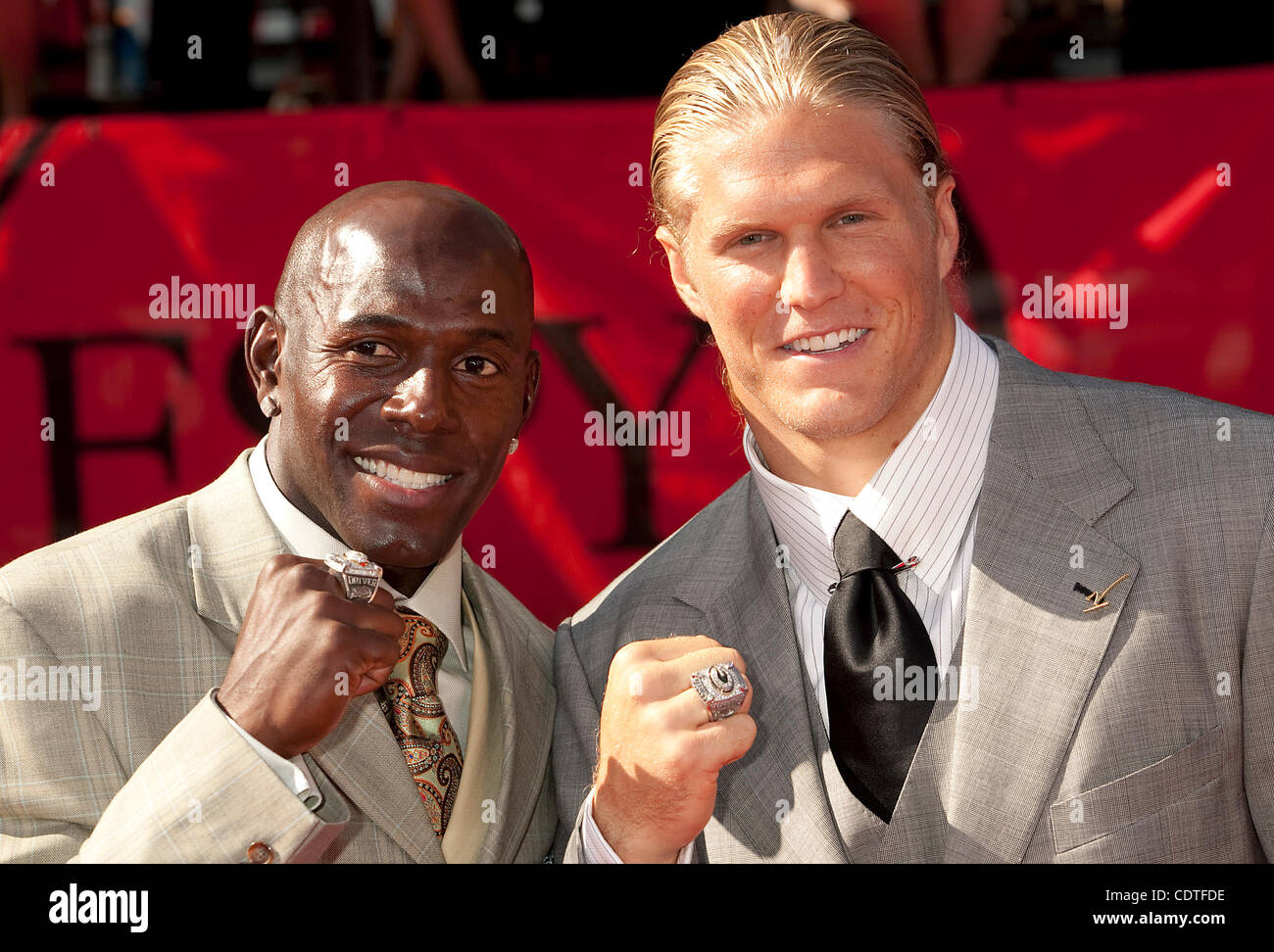 July 13, 2011 - Los Angeles, California, U.S. - Green Bay Packers' DONALD DRIVER, left, and CLAY MATTHEWS JR. on the red carpet of ESPN's 2011 ESPY awards at the Nokia Theater in downtown Los Angeles. (Credit Image: &#169; John Schreiber/ZUMAPRESS.com) Stock Photo