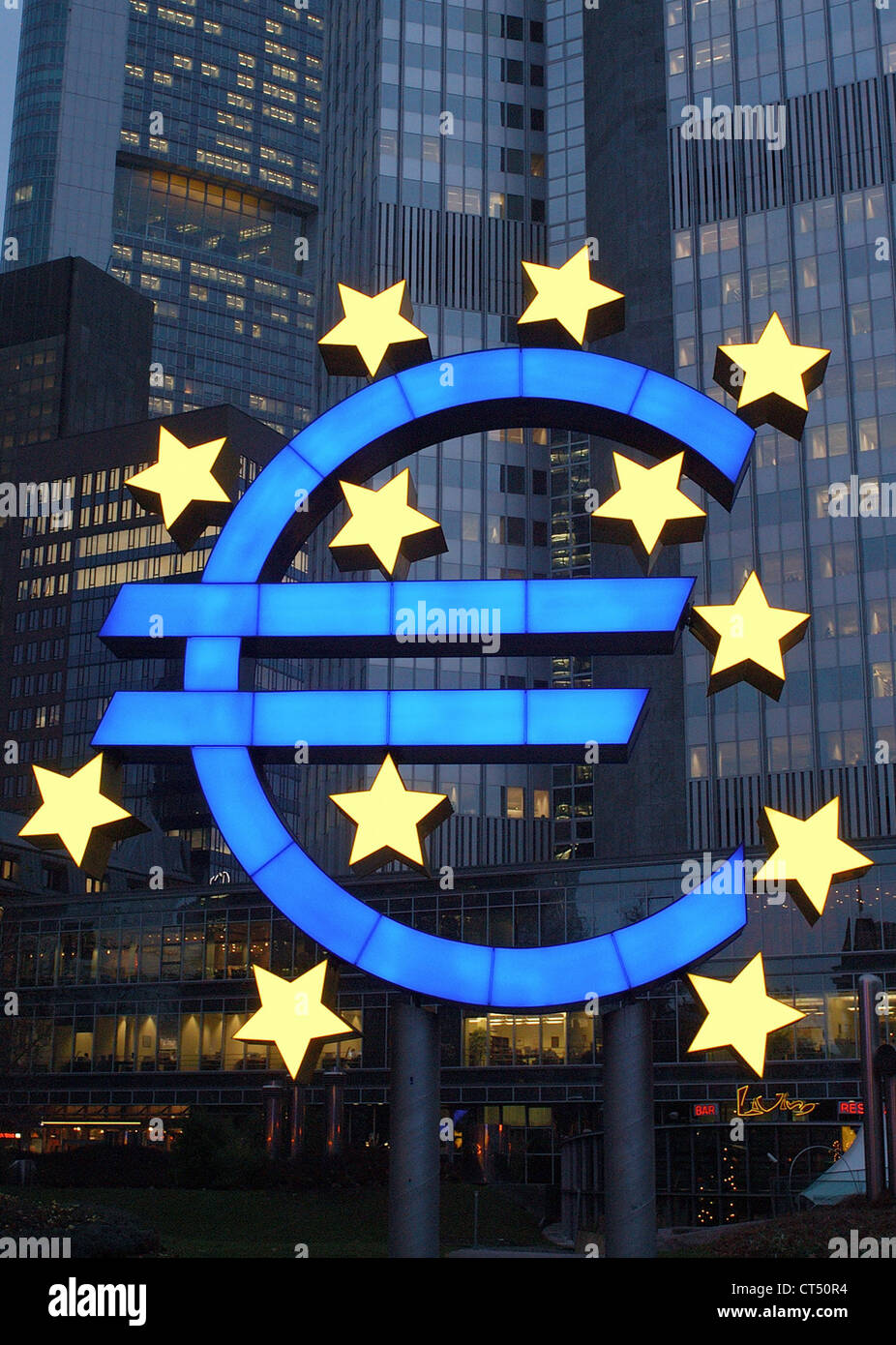 Euro sculpture in front of the European Central Bank Stock Photo