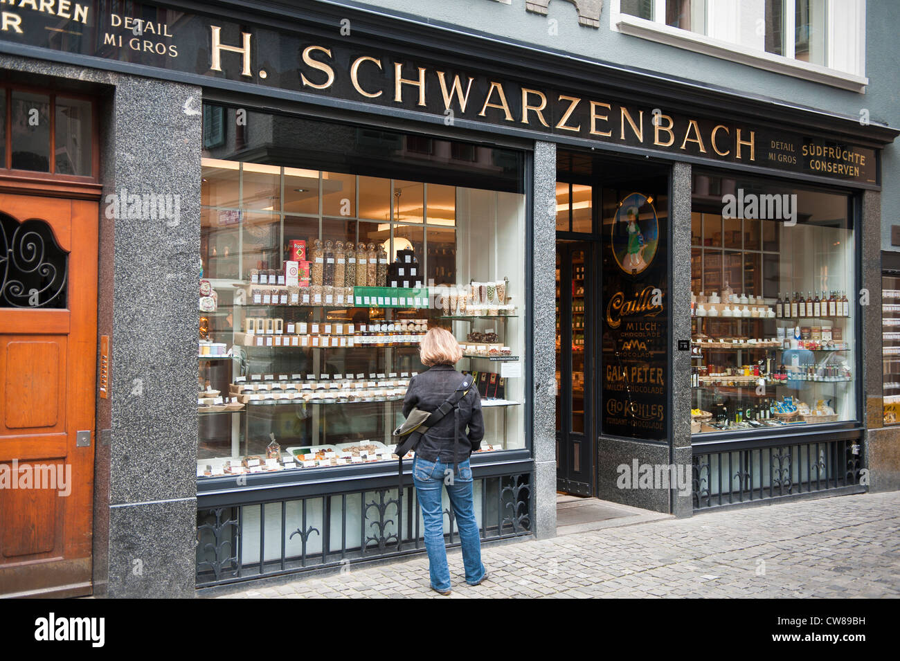 Zurich, Switzerland. Downtown spice shop, Old town. Stock Photo