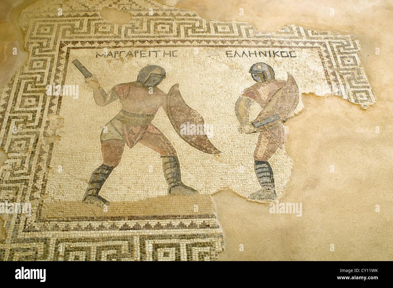 Mosaic in the House of Gladiators, Kourion ancient Roman site Stock Photo