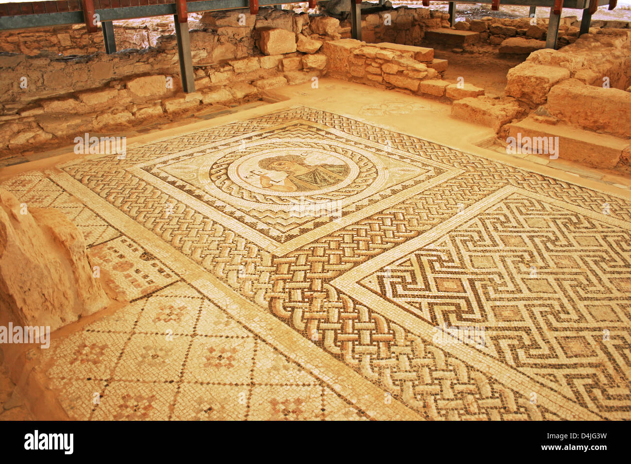 Ancient mosaic in Kourion, Cyprus. Stock Photo