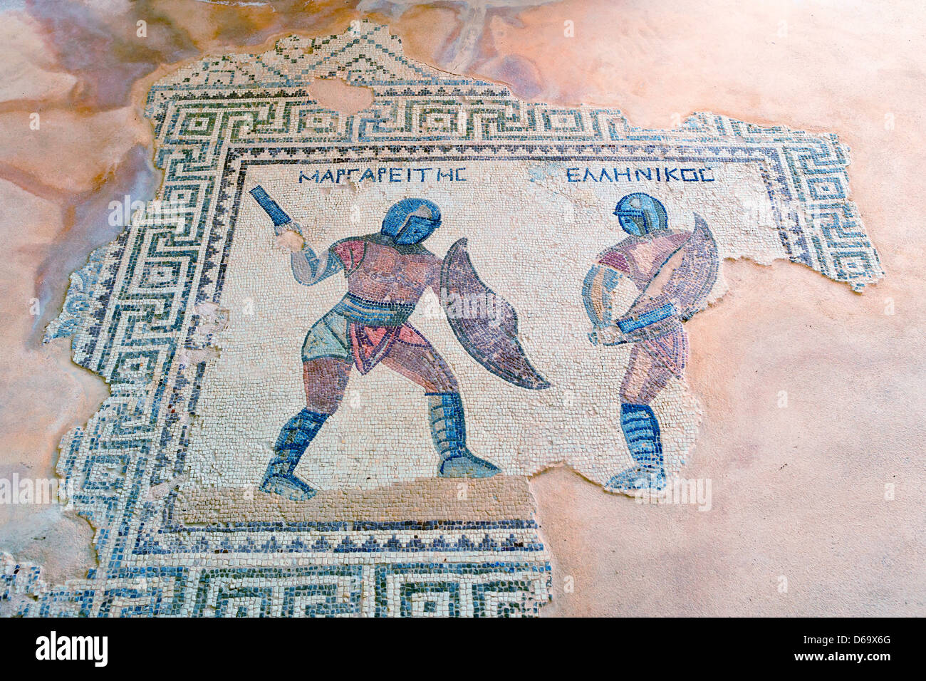 Cyprus - Mosaic at the House of Gladiators at the Kourion archaeological site Stock Photo