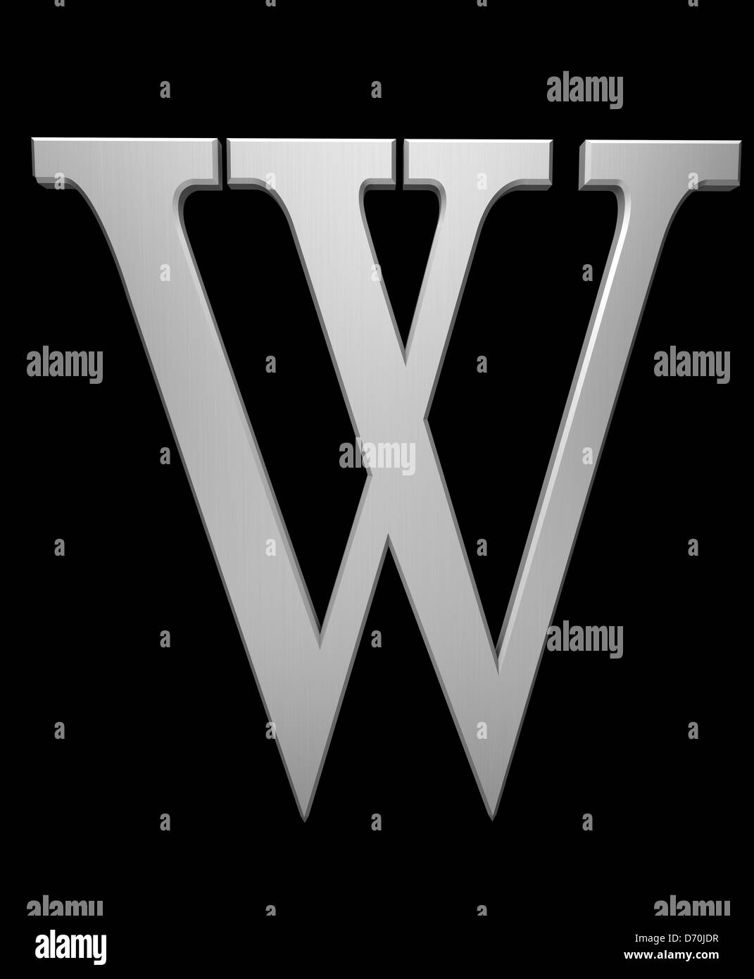 Letter W in brushed steel isolated on black with clipping path Stock Photo