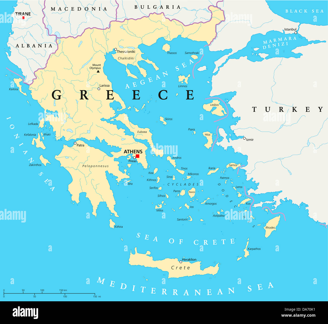 Greece Political Map Stock Photo