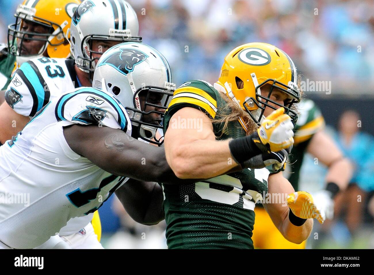 Sept. 18, 2011 - Charlotte, North Carolina, U.S - Green Bay Packers outside linebacker Clay Matthews (52) Packers defeat the Panthers  30-23 at the  Bank of America Stadium in Charlotte North Carolina. (Credit Image: © Anthony Barham/Southcreek Global/ZUMAPRESS.com) Stock Photo