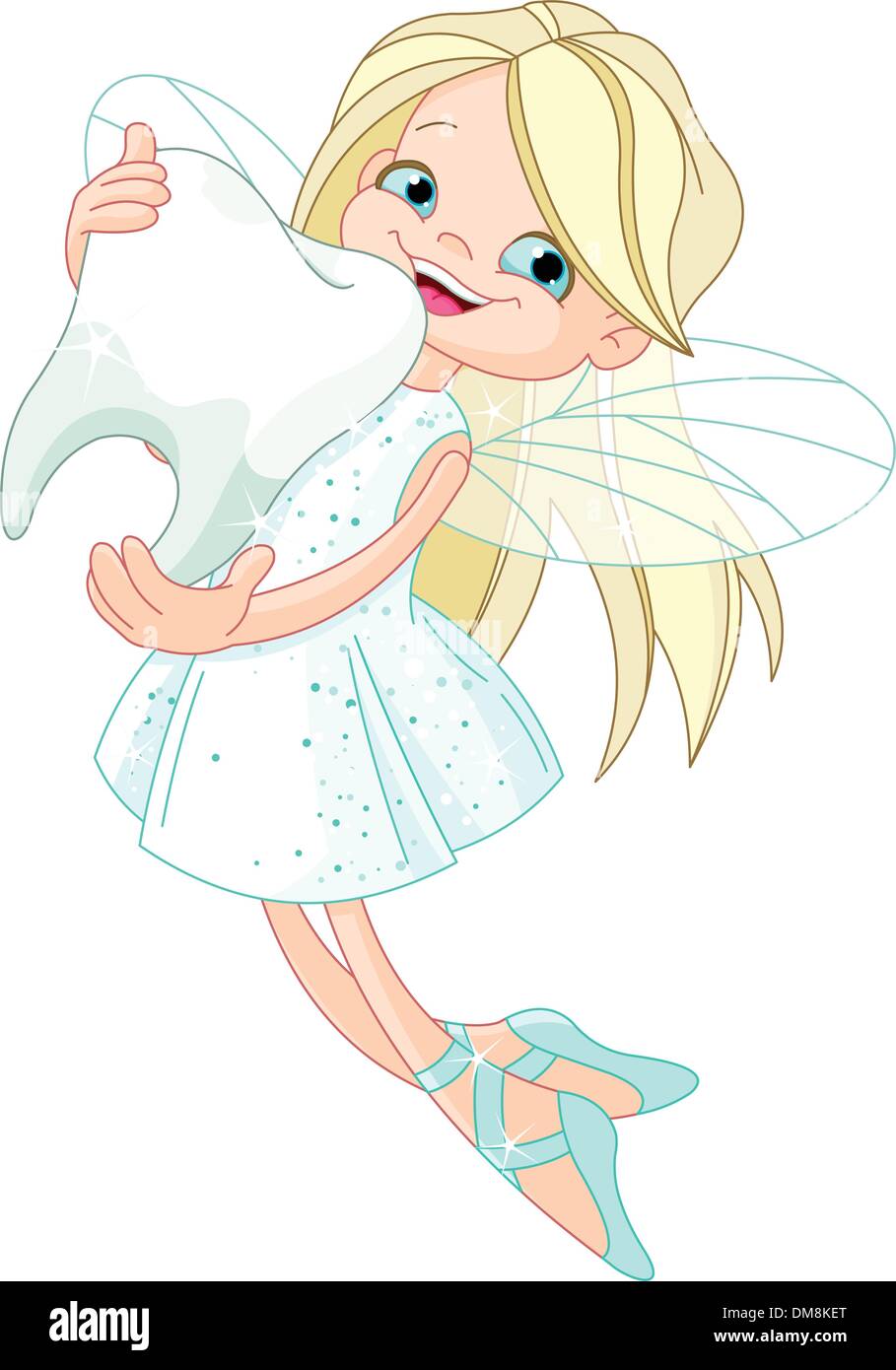 Cute Tooth Fairy flying with Tooth Stock Vector