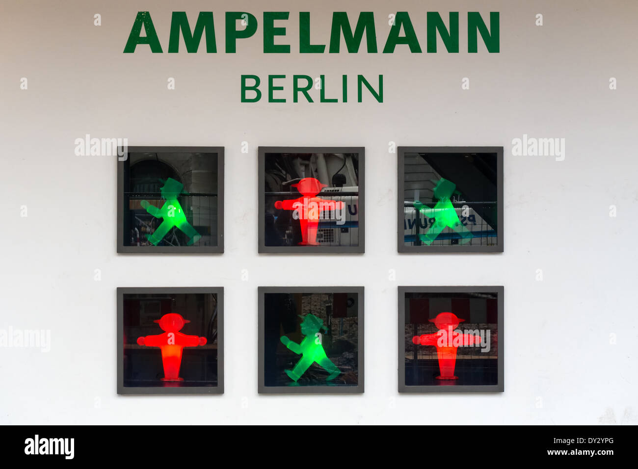 Ampelmaennchen (little traffic light man) is the famous symbol shown on pedestrian signals in the former GDR. Germany. Berlin Stock Photo