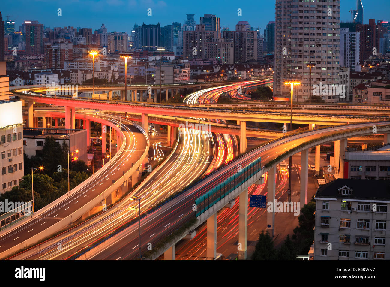 elevated overpass at dusk Stock Photo