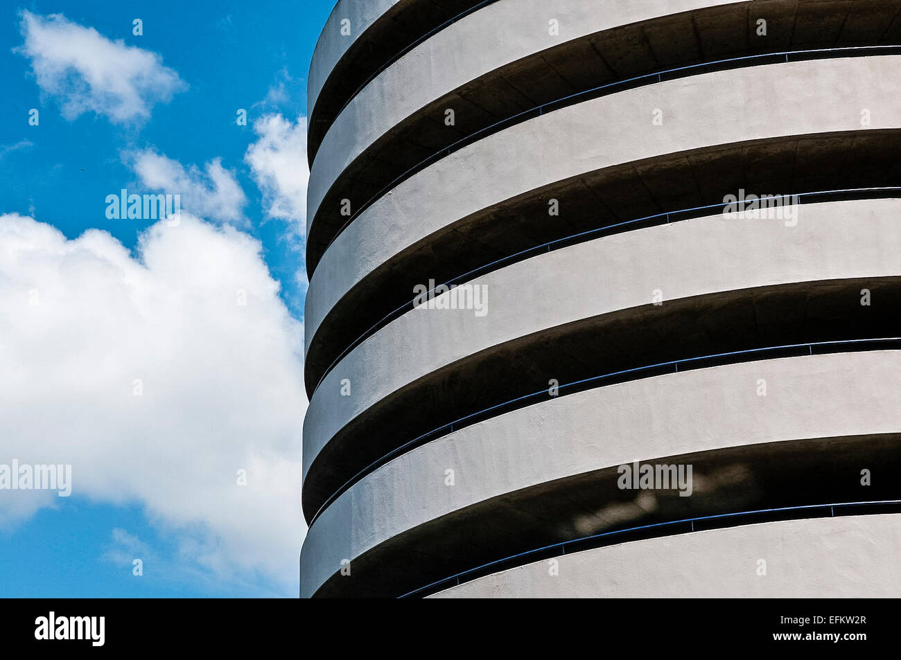 Outside of a circular spiral ramp of a multi-storey car park in Amsterdam. Stock Photo